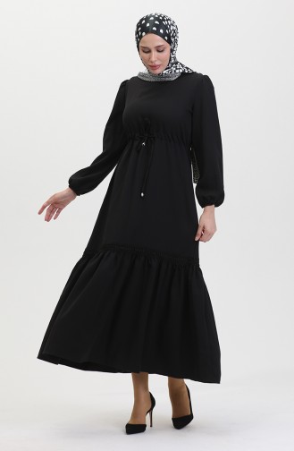 Kleid Mit Elastischen Ärmeln 8005-06 Schwarz 8005-06