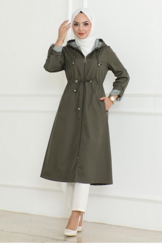 Hooded Zippered Trench Coat Khaki 19205 15282