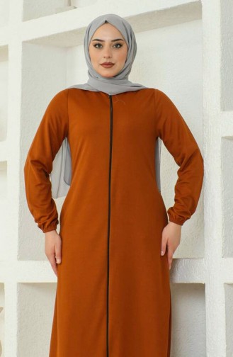 Zippered Pocket Abaya 6666-11 Tan 6666-11