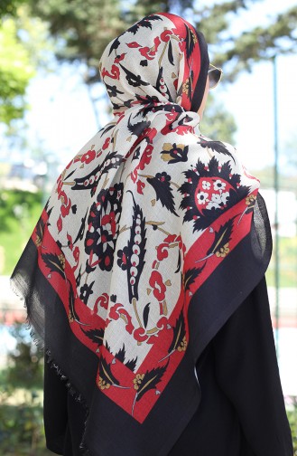 Ethnic Patterned Cotton Shawl 90174-06 Black Red 90174-06