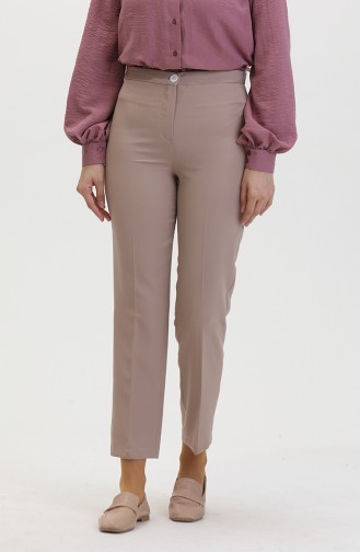 Buttoned Skinny Leg Trousers 8012-02 Mink 8012-02