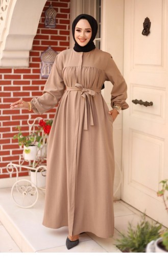 Pucker Detailed Abaya Mink 4421 514