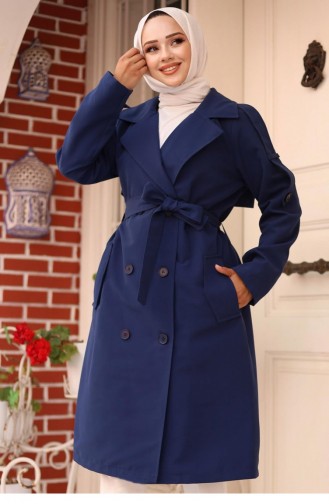 Trench Coat With Epaulette Detail On Shoulder Indigo 4428 535