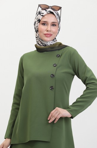 Düğmeli Tunik Pantolon İkili Takım 8003-05 Yeşil