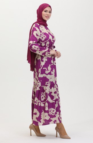 Robe à Motifs Jupe Plissée 0451-09 Lilas 0451-09