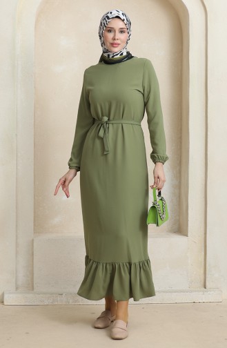 Elasticated Sleeve Belted Dress 1015-01 Pistachio Green 1015-01