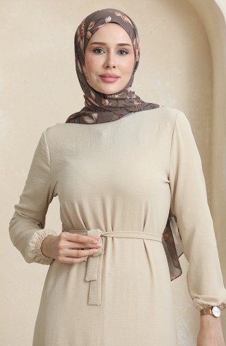 Kleid Mit Gürtel Und Elastischen Ärmeln 1015-02 Nerz 1015-02