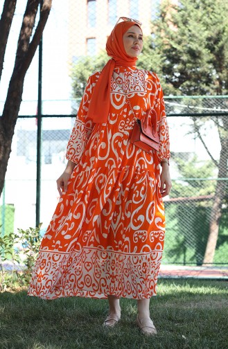 Robe Viscose à Motifs 81875-02 Orange 81875-02