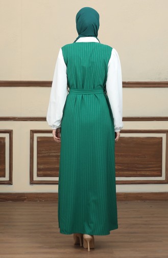 Suit Look Striped Belted Dress 0448-03 Emerald Green 0448-03