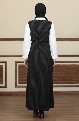 Suit Look Striped Belted Dress 0448-04 Black 0448-04