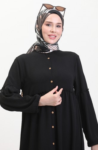 Prächtiges Kleid Mit Kragen Und Knöpfen 0457-02 Schwarz 0457-02