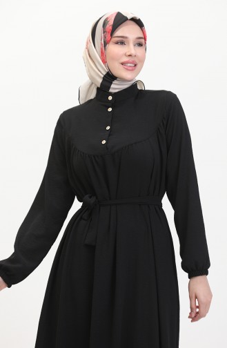 Geknöpftes Kleid Mit Gürtel 0462-04 Schwarz 0462-04