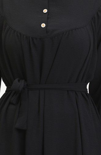 Buttoned Belted Dress 0462-04 Black 0462-04