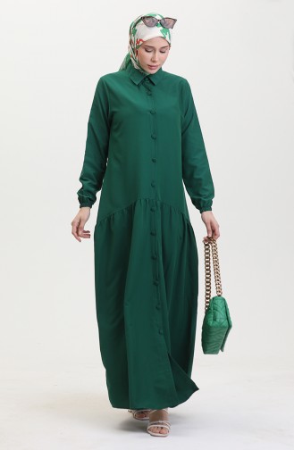 Buttoned Pleated Dress 0449-02 Emerald Green 0449-02