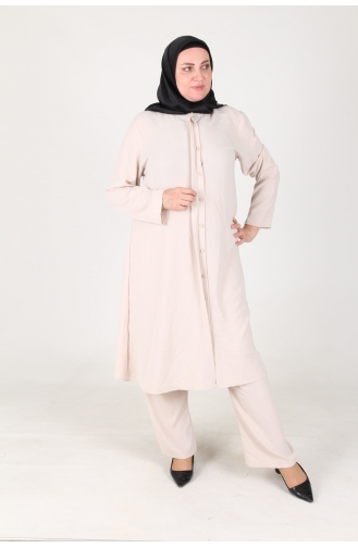 Aykal Ayrobin Plus Size Buttoned 2 Piece Set 2613-12 Stone 2613-12