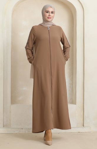 Side Stone Pattern Abaya 0464-01 Milk Coffee 0464-01