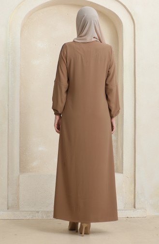 Abaya Motif Pierre Latéral 0464-01 Brun Lait 0464-01