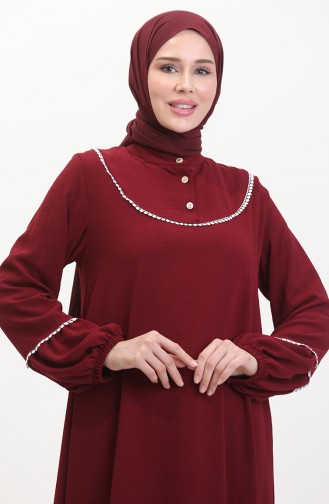 Robe Brodée A Manches Elastiques 0470-03 Rouge Claret 0470-03