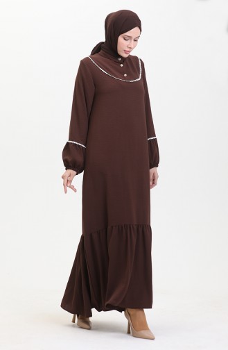 Embroidered Dress With Elastic Sleeves 0470-05 Brown 0470-05