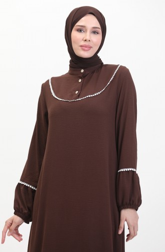 Embroidered Dress With Elastic Sleeves 0470-05 Brown 0470-05