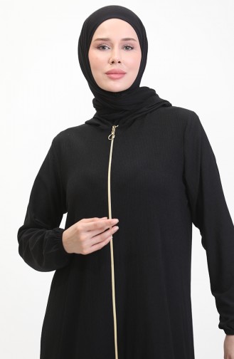 Bürümcük Abaya à Capuche En Tissu 1029-01 Noir 1029-01