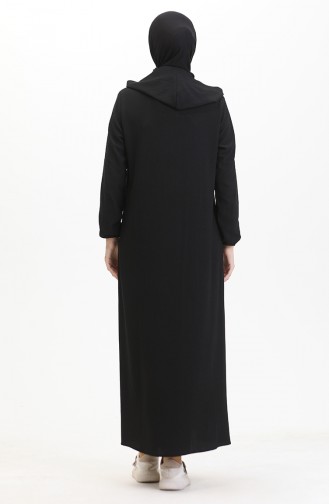 Bürümcük Abaya Met Capuchon Van Stof 1029-01 Zwart 1029-01