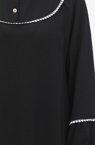 Besticktes Kleid Mit Elastischen Ärmeln 0470-01 Schwarz 0470-01