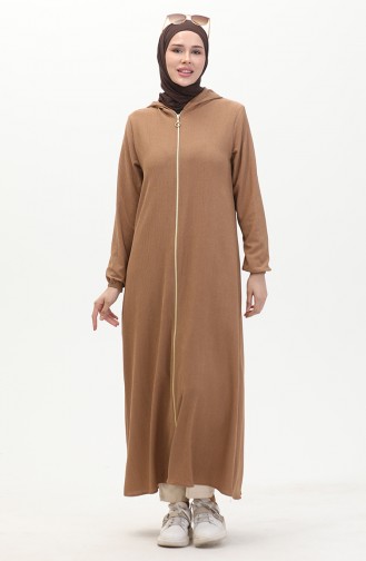 Bürümcük Abaya à Capuche En Tissu 1029-04 Café Au Lait 1029-04