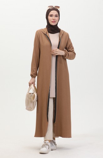 Bürümcük Stoff-Abaya Mit Kapuze 1029-04 Kaffee Mit Milch 1029-04