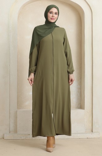 Side Stone Pattern Abaya 0464-03 Oil Green 0464-03