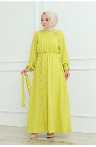 Shoulder Detailed Buttoned Dress 2090-07 Acid Green 2090-07