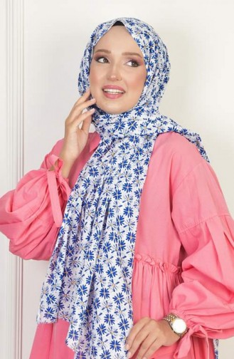 Cotton Patterned Shawl Indigo Cotton00 008 00_008