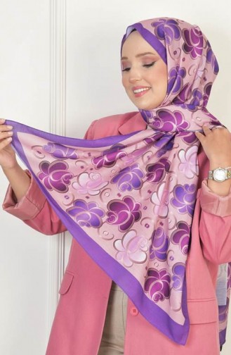 Rose Soft Pamuksu Desenli Şal Mor Rosesoft00 028