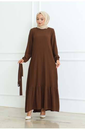 Asian Skirt Frilled Crepe Dress 206-04 Brown 206-04