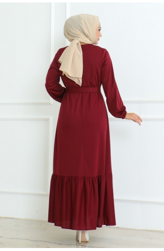 Kuzey Mira Belted Dress 207-03 Claret Red 207-03