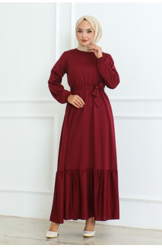 Kuzey Mira Belted Dress 207-03 Claret Red 207-03