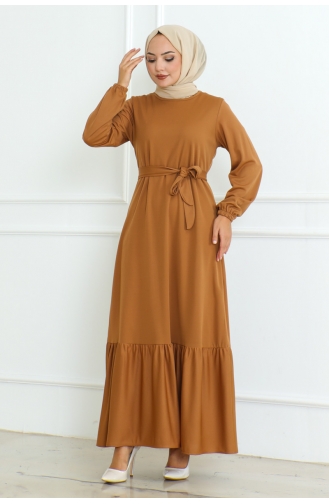 Kuzey Mira Kleid Mit Gürtel 207-04 Kamel 207-04