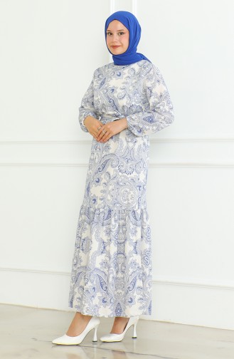 Patterned Belted Linen Dress 0471C-01 Saks 0471C-01