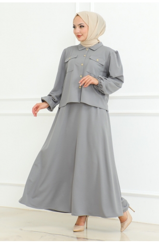 Ensemble Hijab Avec Jupe 2091-07 Gris 2091-07