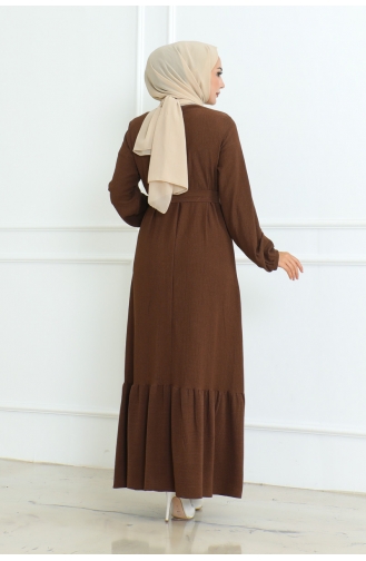 Robe Portefeuille En Coton 0096-04 Marron 0096-04