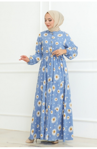 Hijab-jurk Met Madeliefjespatroon 7118-04 Babyblauw 7118-04