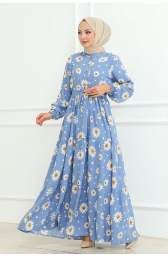 Hijab-Kleid Mit Gänseblümchenmuster 7118-04 Babyblau 7118-04