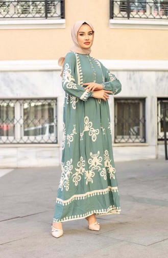 Tile Pattern Dress 4100-02 Almond Green 4100-02