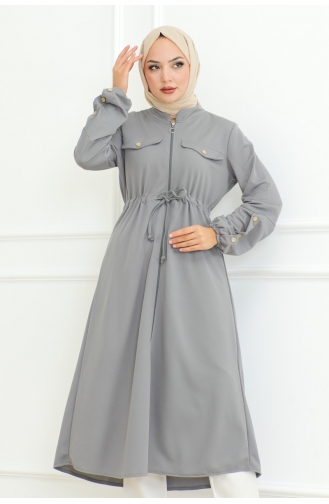 Manteau Hijab à Lacets 2092-05 Gris 2092-05