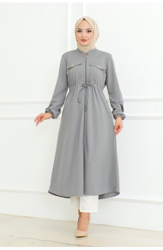 Manteau Hijab à Lacets 2092-05 Gris 2092-05