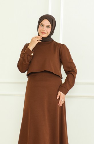 Blouse Skirt Two Piece Suit 8017-03 Brown 8017-03