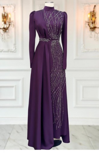 Leyal Hijab Evening Dress Plum 3320