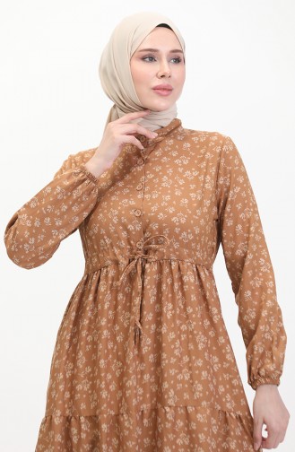 Elastic Sleeve Viscose Dress 0487-01 Brown 0487-01