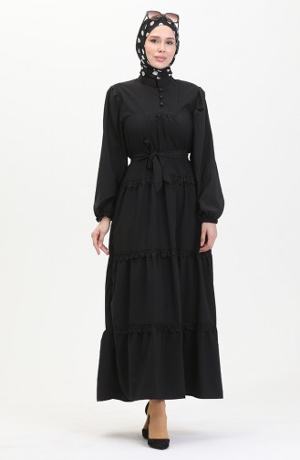 Spitzenkleid Mit Elastischen Ärmeln 0483-05 Schwarz 0483-05