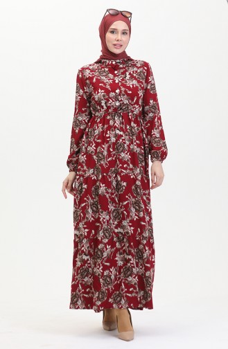 Patterned Viscose Dress 0489-03 claret red 0489-03